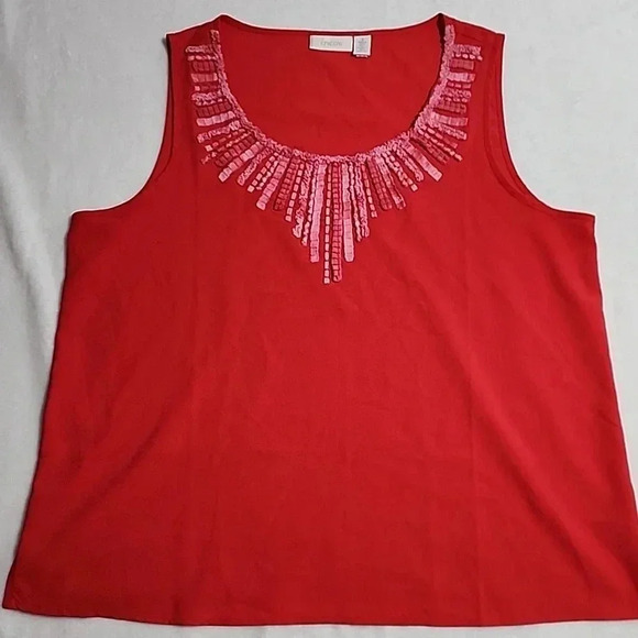 Women's Chico's Sleeveless Top with Applique Neckline,Pink/Red, Size 3, PreOwned - Picture 1 of 5
